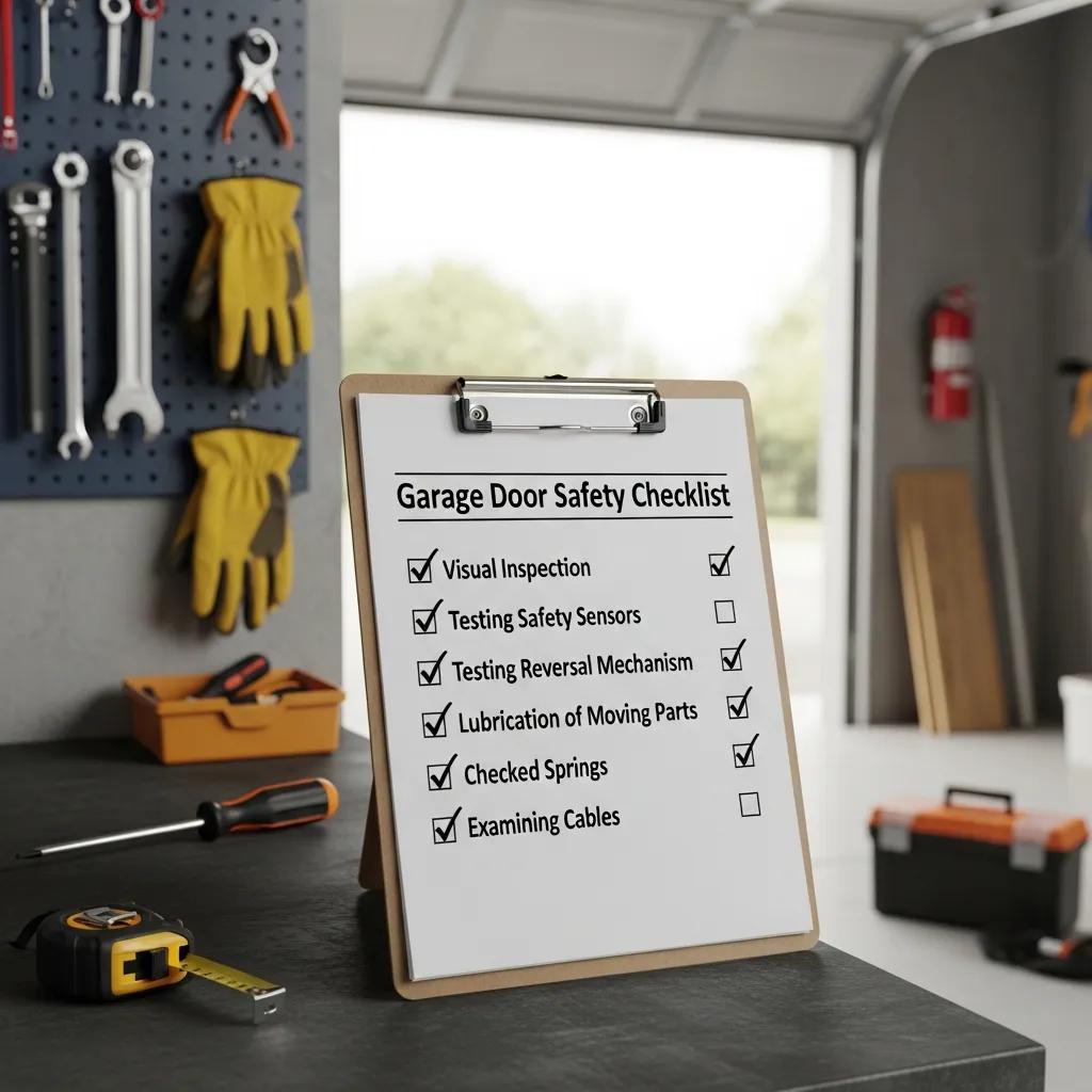 garage door safety checklist with visual inspection and testing items